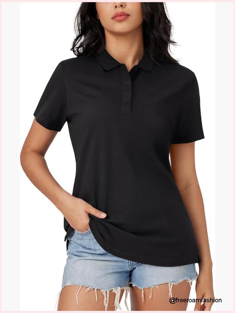 Women's Cotton Polo Shirt 3-Button Short Sleeve Collared Top Cool Summer Golf
